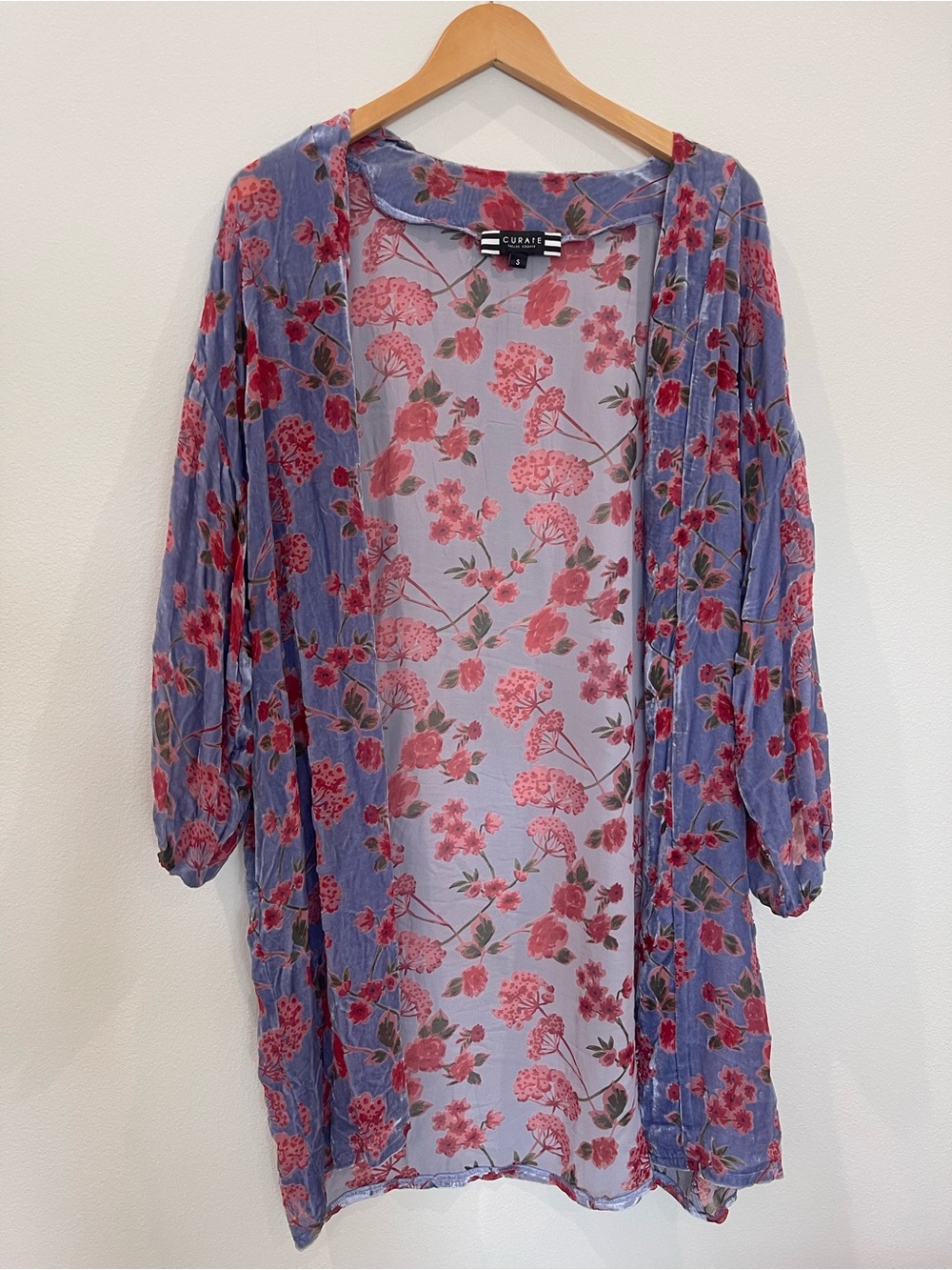 Curate Floral Velvet and Sheer Kimono - Lavender & Rose
